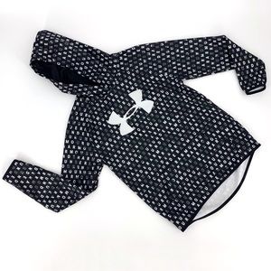 Under Armour Girl's Black and White Fleece Lined Kangaroo Pocket Hoodie, Large